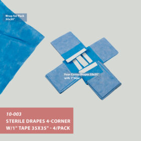 10-003 Drape, 4-Corner w/ 1" Tape, SMS 35"x35", 4/pack, Sterile (30/cs)