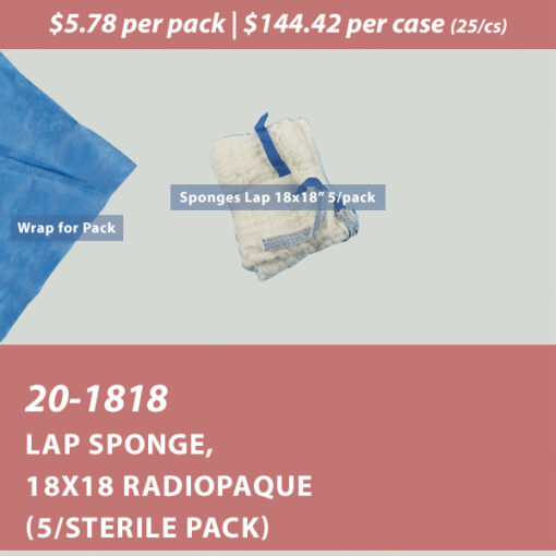 Lap Sponge, 18x18 Radiopaque (5/sterile pack)