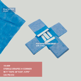 10-009 Drape, 4-Corner w/1" Tape, SMS 28"x20", 4/pack, Sterile (26/cs)